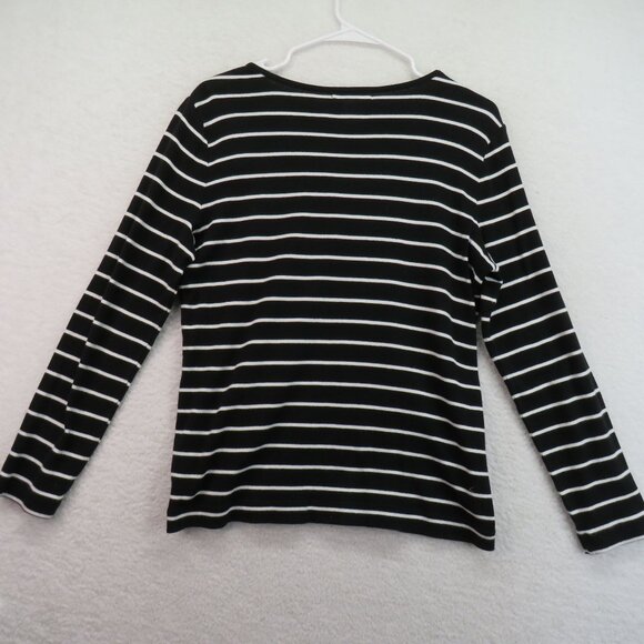 Ralph Lauren Sweater Size Large Black White Striped Gold Tone Logo Accent V Neck - Picture 3 of 9